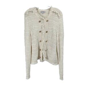 Intermix Silk Blend Knot White Cardigan Sweater Gold Buttons Sz 12